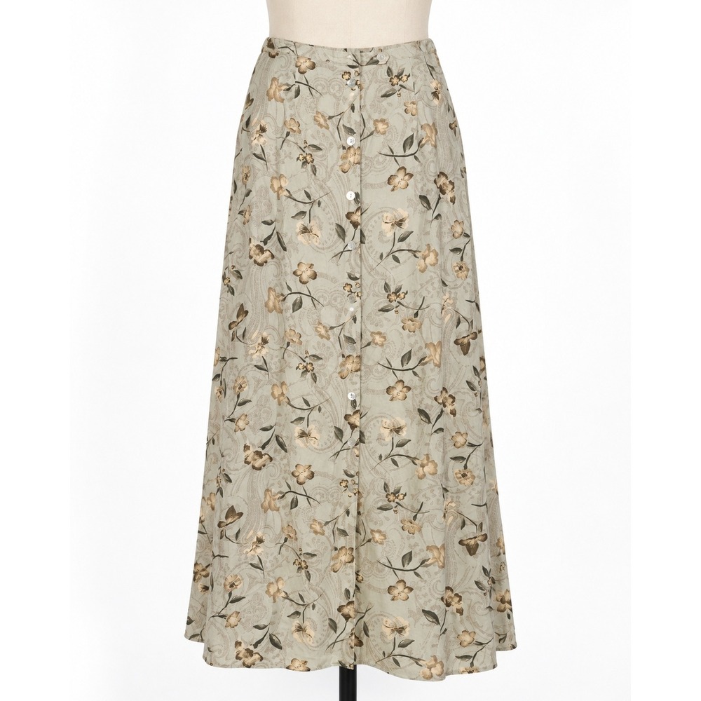 Metropolitan New York Maxi Skirt Womens M Sage Floral Button Front Boho Excellen